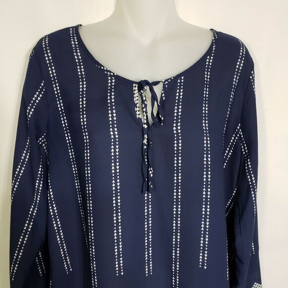 Charming Charlie Womens Blouse Size Medium M Blue Sheer Long Sleeve Tie Neck - Picture 8 of 11